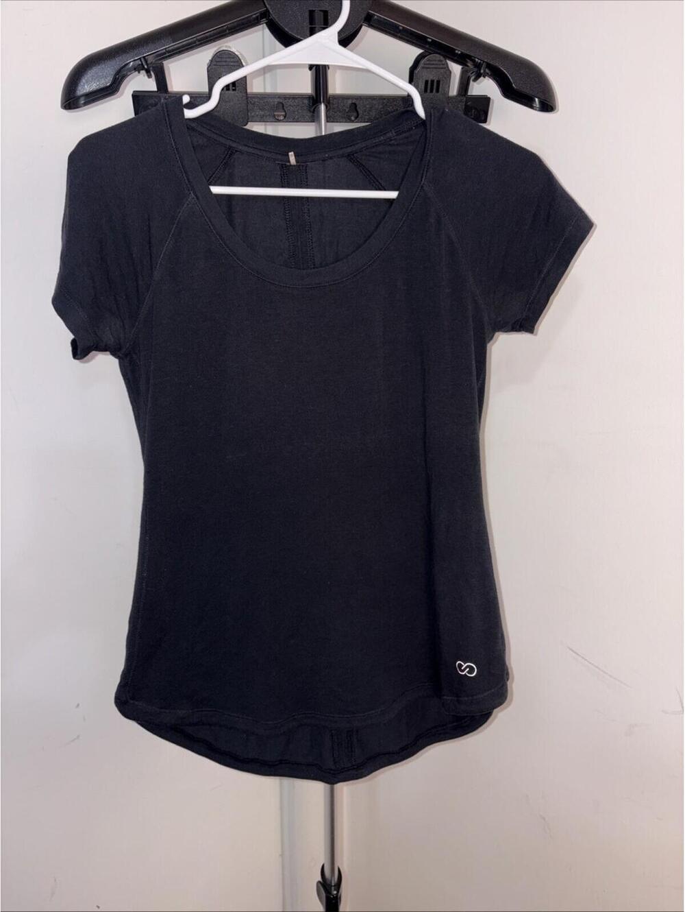 Calia Pure Black Top Short Sleeve Renew Tee Round Neck Round Hem Modal/Cotton XS